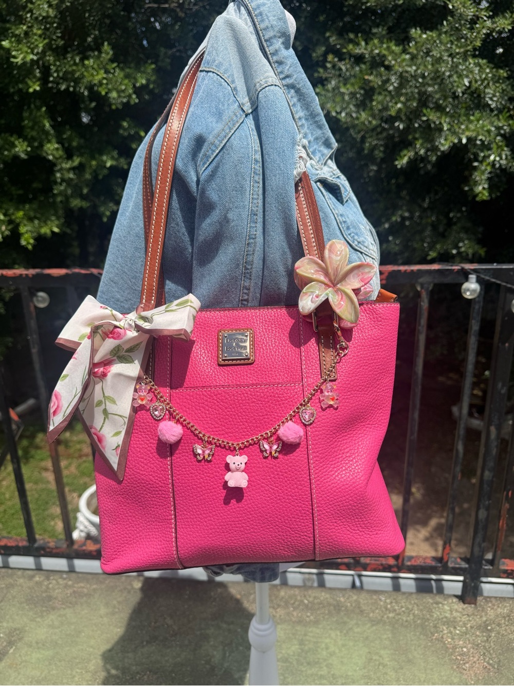 Dooney & Bourke Hot Pink Tote with Brown Straps